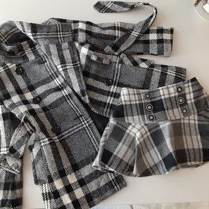 ELSY girls wool plaid Coat & Skirt set